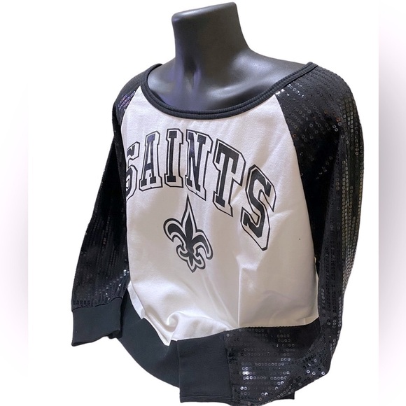 NFL Vintage NEW ORLEANS SAINTS Sequined FLEECE LINED JERSEY Size 2X Black White - Picture 1 of 15